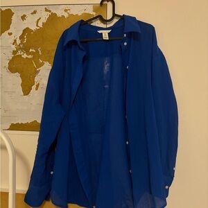 Blue Sheer Button-Up Shirt